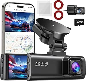 REDTIGER Dash Cam Front Rear, 4K/2.5K Full HD Dash Camera for Cars with Round Double-Sided Adhesive Pad