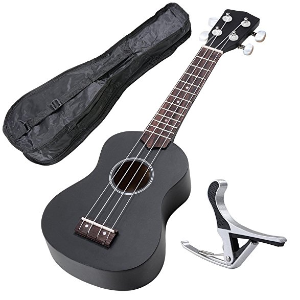 AW 21" Black Ukulele Basswood w/ Bag Aluminum Capo For Adult Kids Study Musical Instrument