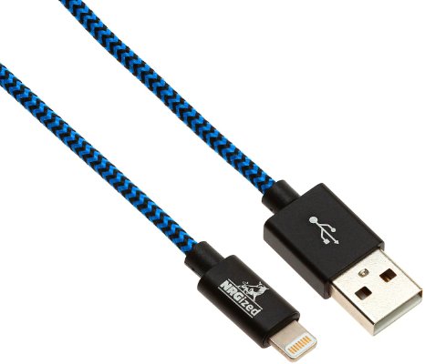 NRGized Premium 3ft Nylon Braided USB Cable with Lightning Connector Apple MFi Certified for iPhone 6s Plus  6 Plus iPad Pro Air 2 and More Blue Stripe