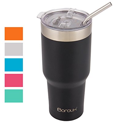 Boroux Climate Series 30oz Insulated Stainless Steel Tumbler Cup / Travel Coffe Mug with Extra Wide Stainless steel Straw - SLATE