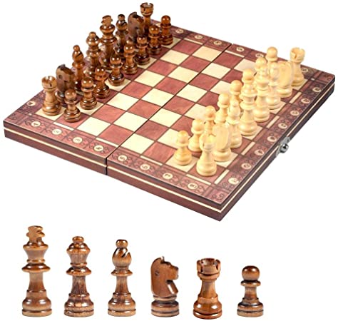 Magnetic Chess Set Wooden Folding Chess and Checkers Board Game Educational Toys for Kids and Adults