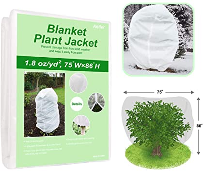 Antler Plant Covers Freeze Protection Frost Blanket Cover Bag-1.8 oz/yd² 75×86Inch Fabric Reusable Tree Shrub Covers Jacket with Zipper Drawstring for Winter Cold Weather Frost & Sun Pest Protection