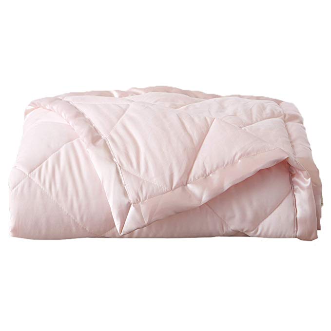 Home Fashion Designs Lightweight Twin Goose Down Alternative Quilted Blanket with Satin Trim. Romana Collection, Pale Pink