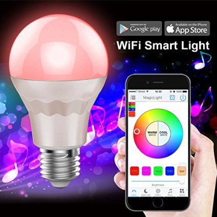 MagicLight® Plus - WiFi Smart LED Light Bulb - Control Your Lights Anywhere in the World - Dimmable - Multicolored - Works with iPhone, iPad, Android Phone and Tablet
