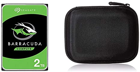 Seagate 2 TB BarraCuda 3.5 Inch Internal Hard Drive (7200 RPM, 256 MB Cache, SATA 6 Gb/s, Up to 220 MB/s, Model: ST2000DM008) & Amazon Basics Hard Black Carrying Case for My Passport Essential