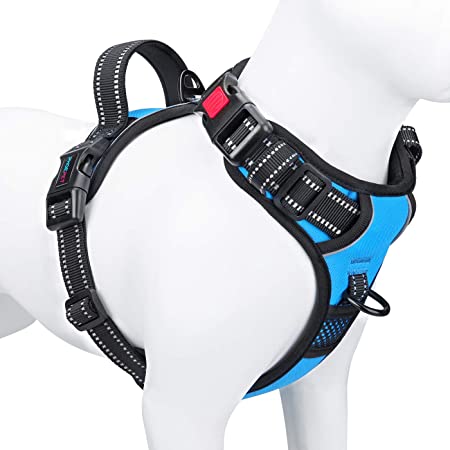 PHOEPET No Pull Dog Harness Reflective Adjustable Vest with a Training Handle, Name ID Pocket, 2 Metal Leash Hooks, 3 Snap Buckles [Easy to Put on & Take Off]