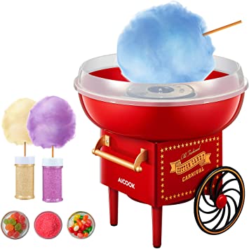 AICOOK Cotton Candy Machine for Kids, Nostalgia Cotton Candy Maker Include Sugar Scoop and 10 Cones, Homemade Sweets for Birthday Parties, Children's Day, Christmas Day and Wedding