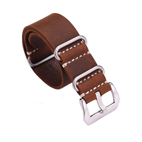 Carty Replacement Watch Band Strap Vintage Handmade Crazy Horse Leather Zulu Nato 20mm/22mm/24mm