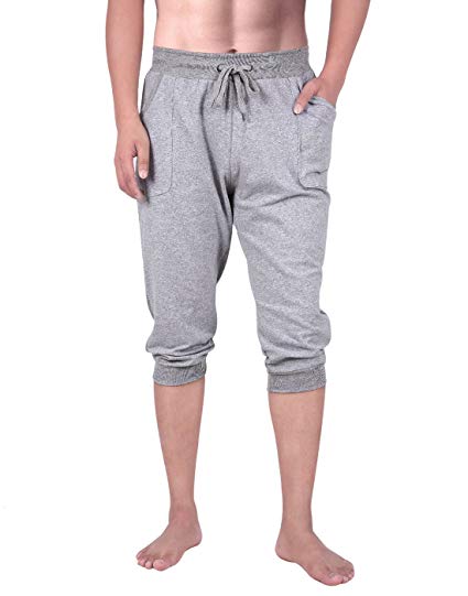 HDE Mens Workout Jogger Casual Waistband Sport Training Cuffed Yoga Capri Pant