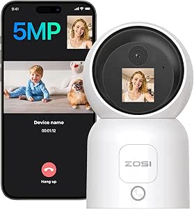 ZOSI 5MP 2 Way Video Indoor Security Camera,One-Touch Call,Human Detection,C519M5 360° View Baby/Pet Dog Monitor,3K Plug-in Pan/Tilt Smart Home Cam,2.4/5GHz Dual-Band WiFi,Cloud & SD Card Storage