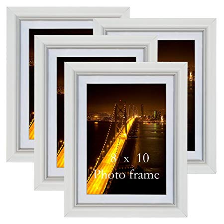 PETAFLOP 8x10 Picture Frames White 8 x 10 Decorative Poster Frame Wall Display, Set of 4pcs