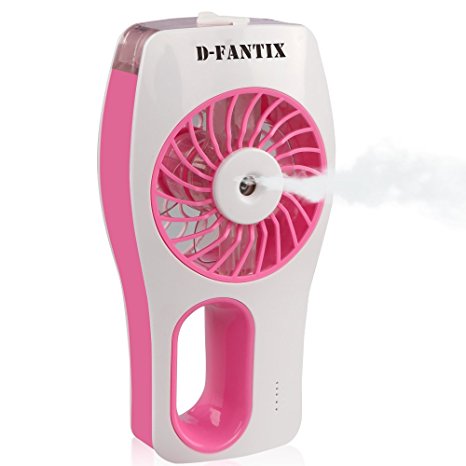 D-FantiX Handheld Fan Battery Operated Portable Water Misting Fan Personal Mister Fan with Cooling Mist Humidifier and Fan USB Powered for Beauty, Home, Office and Travel (Pink)