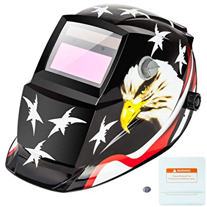 Z ZTDM Welding Helmet Mask Solar Auto Darkening,Adjustable Shade Range DIN 9-13/Rest DIN 4,Welder Protective Gear ARC MIG TIG,2pcs Extra Lens CR2032 Battery (American Eagle)