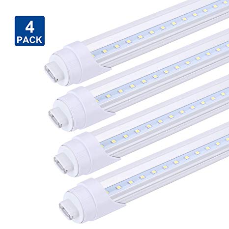 FALANFA r17d 8 Foot Led Light, 45W (100W Equivalent), 6000K (Super Bright White), Clear Cover, Dual-Ended Power, Instant-On (Pack of 4)