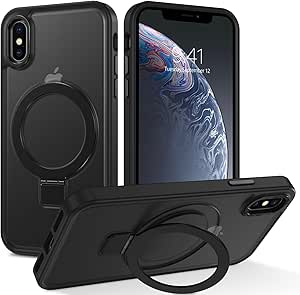 DUEDUE for iPhone Xs Case Magnetic, iPhone X Case with Ring [Compatible with Magsafe], Full Body Protective Cover Slim Shockproof Kickstand Phone Case for Apple iPhone X/XS 5.8", Black