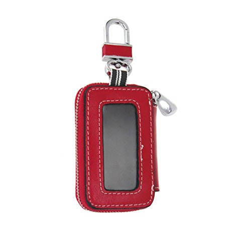 KEEPING Red PU Leather Vehicle Car Smart Key Case Remote Fob Case Holder Keychain Ring Case Bag for Men / Women