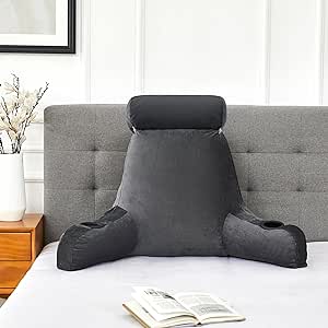 Sweet Home Collection Extra Large Reading Pillow Ultimate Comfort & Support Bed Rest with Cup Holders