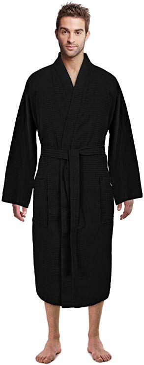 Premium Turkish Cotton Waffle Weave Lightweight Kimono Spa Bathrobe for Men