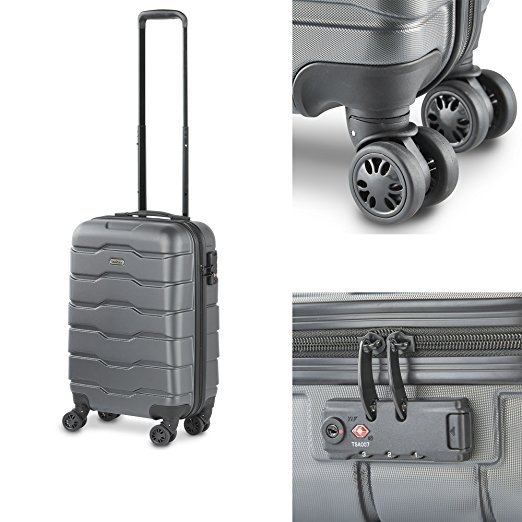 VonHaus 22" Carry On Hand Luggage Gray Cabin Case - Lightweight with Spinner Wheels, TSA Lock and Telescopic Handle