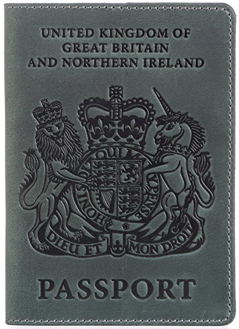 Shvigel Leather Passport Holder - for Men & Women - British Passport Cover Case (Green Vintage)