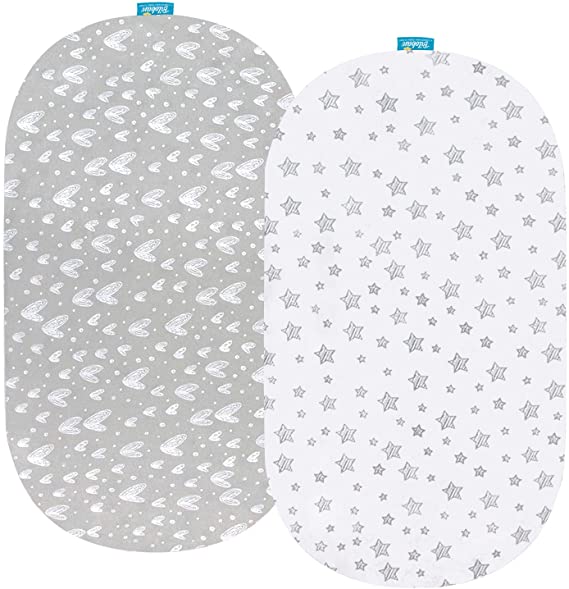 Bassinet Fitted Sheets for UPPAbaby Bassinet, 100% Jersey Knit Cotton Sheets, Breathable and Heavenly Soft, Grey and White Print for Baby