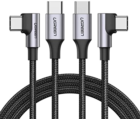 UGREEN USB C to USB C Cable Right Angle, 2 Pack Type C 60W PD Fast Charging Compatible for Google Pixel 4 3 2 XL, Samsung Galaxy Note 10 S9 S10 S20, MacBook Air, iPad Pro 2020, Nintendo Switch (6FT)