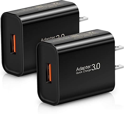 Fast Charge QC 3.0, 2-Pack Boxeroo 18W USB Wall Charger (QC 2.0 Compatible) for Galaxy S10/S9/S8/Edge/Plus, Note 8/7, LG G4, HTC One A9/M9, Nexus 9, iPhone, iPad and More