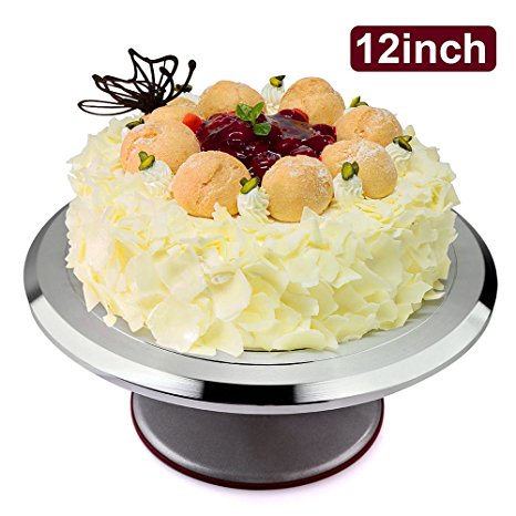 Uten Cake Turntable 12 Inch Aluminium Cake Decorating Display Stand Revolving Cake Stand With Non-Slip Rubber Bottom Nice Baking Tools