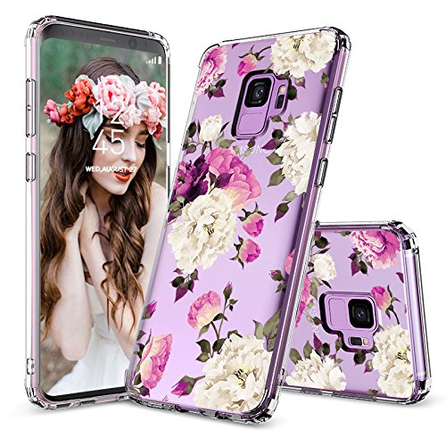 Galaxy S9 Case, Galaxy S9 Cover, MOSNOVO Peony Floral Flower Blossom Pattern Printed Clear Design Transparent Hard Back Case with Soft TPU Bumper Protective Case Cover for Samsung Galaxy S9 (2018)