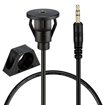 BATIGE 3.5mm male to 3.5mm Female Car Truck Dashboard Waterproof Flush Mount 3.5mm 1/8" AUX Audio Jack Extension Cable With Mounting Panel for Car Boat and Motorcycle (3ft)