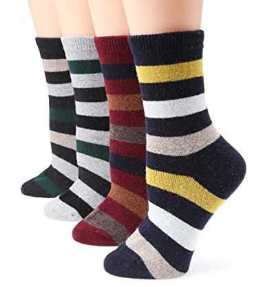 MIRMARU Women's Premium Winter 4 Pairs Wool And Cotton Blend Crew Socks Collection