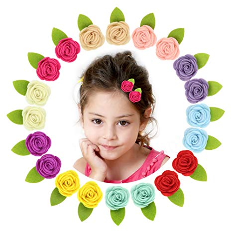 Beinou Felt Flower Hair Clips Mini Barrettes for Baby Girls Teens Hair Bows Alligator Clips, 20 pcs, 10 Colors