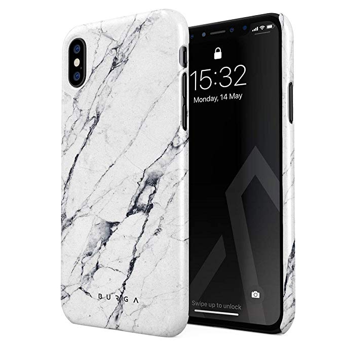 BURGA Phone Case Compatible with iPhone X, iPhone Xs Satin White Marble Cute for Women Thin Design Durable Hard Plastic Protective Case