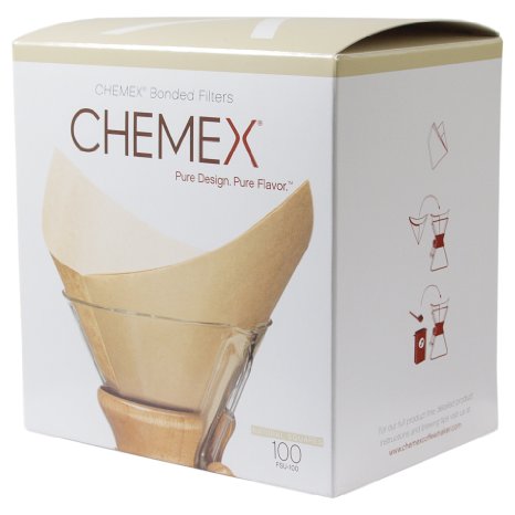 Chemex Bonded Unbleached Pre-folded Square Coffee Filters 100 Count
