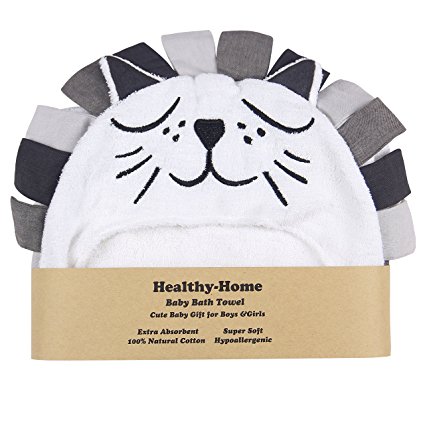 Healthy-Home Hooded Baby Bath Towel. Large 33x34 Inches,100% Organic Cotton, Extra Soft and Absorbent for Boy, Girl, Newborn, Infant or Toddler.Perfect for Baby Shower Gift.