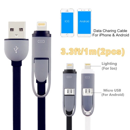 Lightning USB Cable Smilism 2 Pack 33ft Lightning and Micro USB Charging Cord for Iphone 6 6 Plus 5 5s 5c Ipad Air Sumsung HTC Motorola Nokia and Other Android Phones Tablet Blackwhite