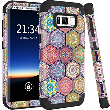 Hocase Galaxy S8 Case with Vintage Honeycomb Flower Pattern and Drop Protection Hybrid Dual Layer Design for Samsung Galaxy S8 (2017 release) - Black