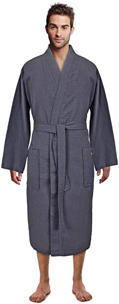 Premium Turkish Cotton Waffle Weave Lightweight Kimono Spa Bathrobe for Men