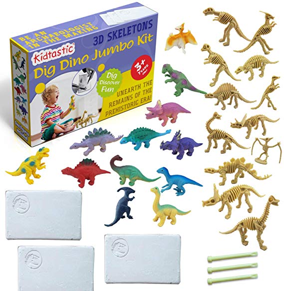 Kidtastic Dig Dinosaur Toys Mega Pack of 3 – with 4 Possible Dinosaur Excavation STEM Learning Set Inside, Archaeology/Palaeontology Toy for Kids Ages 3 and Up