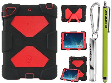 Aceguarder global design new products iPad mini 1&2&3 case snowproof waterproof dirtproof shockproof cover case with stand Super protection for kids Outdoor adventure sports tourism Gifts Outdoor Carabiner   whistle   handwritten touch pen (ACEGUARDER brand)(Black/Red)