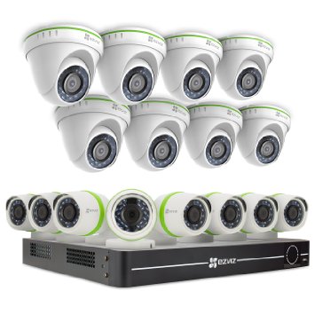 EZVIZ Home Security Camera System 16 Weatherproof HD 1080p Bullet and Dome Cameras, 16 Channel DVR 3TB HDD, 100ft Night Vision, Works with Alexa using IFTTT