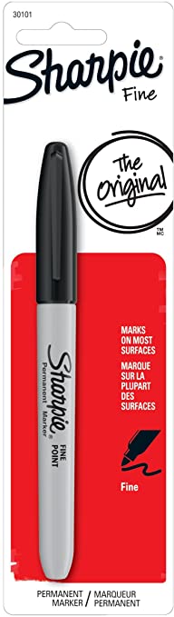 Sharpie 30101 Fine Point Permanent Marker, Marks On Paper and Plastic, Resist Fading and Water, AP Certified, Black Color, Pack of 1