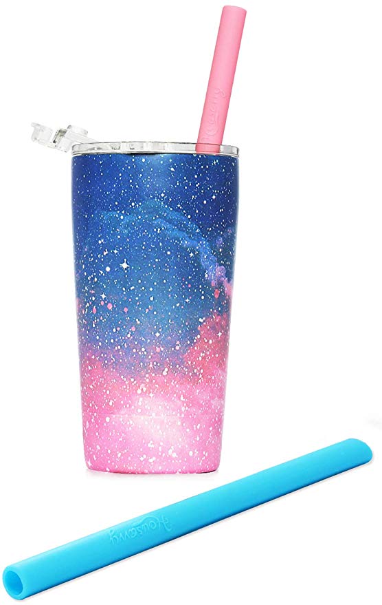 Housavvy Toddler Tumbler with Lid and Straw, Galaxy Painting, 12 Oz