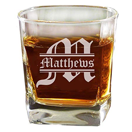 Custom Personalized Square Rocks Glass Tumbler - Wedding Party Groomsmen Father's Day Gifts - Engraved Monogrammed Drinkware Glassware Barware Etched for Free