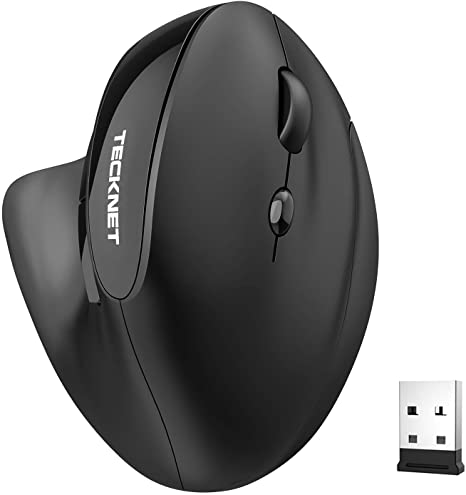 TeckNet 2.4G Rechargeable Wireless Vertical Ergonomic Optical Mouse with USB Nano Receiver, 800 / 1200 /1600 /2000 /2400DPI, 5 Buttons for Laptop, MacBook, PC, Windows, Android, OS System (Black)