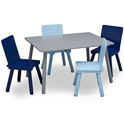 Delta Children Kids Chair Set and Table (4 Chairs Included), Grey/Blue