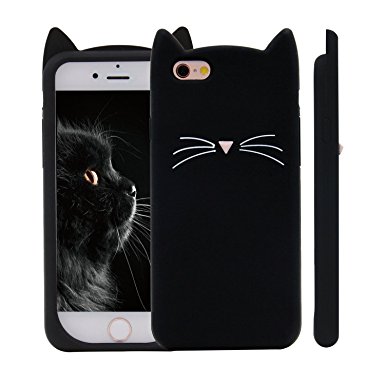 iPhone 6S Case, MC Fashion Cute 3D Black MEOW Party Cat Kitty Whiskers Soft Silicone Case for Apple iPhone 6/6S (Cat-Black)