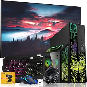 TechMagnet Nova Gaming Desktop PC Bundle with Core i7 32GB RAM 1TB SSD 24 inch Monitor RTX 4060 Graphics RGB Keyboard with AI-Enabled Copilot Key Mouse Headphones Webcam Win 10 Pro (Renewed)