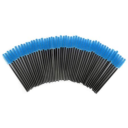 Vakabva 100 PCS Colored Disposable Eyelash Mascara Brushes Makeup Brush Wands Makeup Applicator Kits (Black Handle, Blue Head)