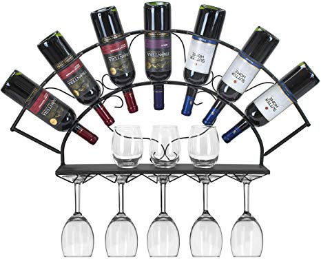 Sorbus Wine Bottle Stemware Glass Rack Wall Mounted - Bordeaux Chateau Style - Holds 7 Bottles of Your Favorite Wine - Elegant Storage for Kitchen, Dining Room, Bar, or Wine Cellar (Black)